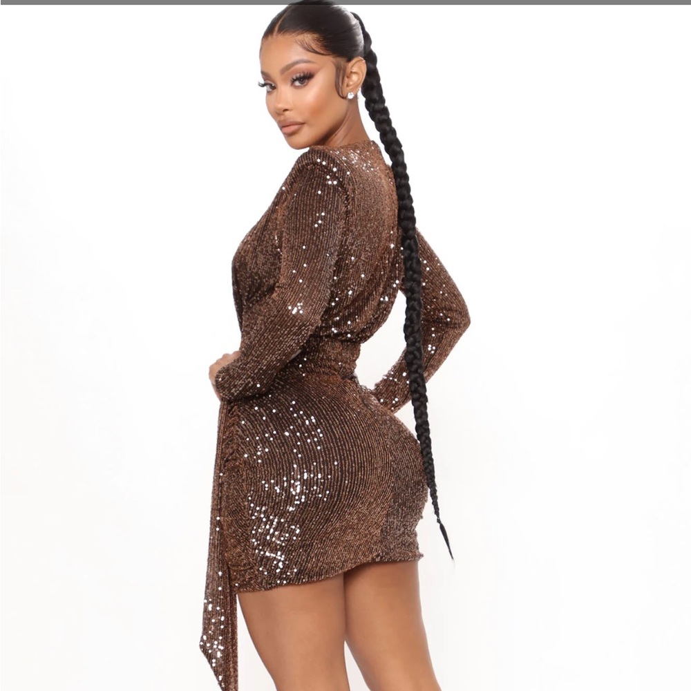 Fashion Nova Medium Sequin Mini Brown Chocolate Birthday Date Night Dress